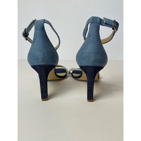 Marc Fisher Navy Blue Denim Ankle Strap High Heels Size 10 - Picture 8 of 11